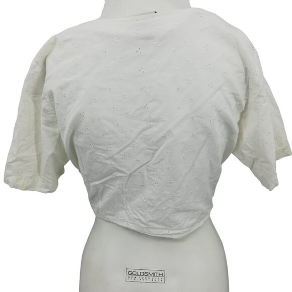 Vintage Stefano Cropped Eyelet Lace Tie Front Short Sleeve Blouse Size M Top 90s - Picture 5 of 11